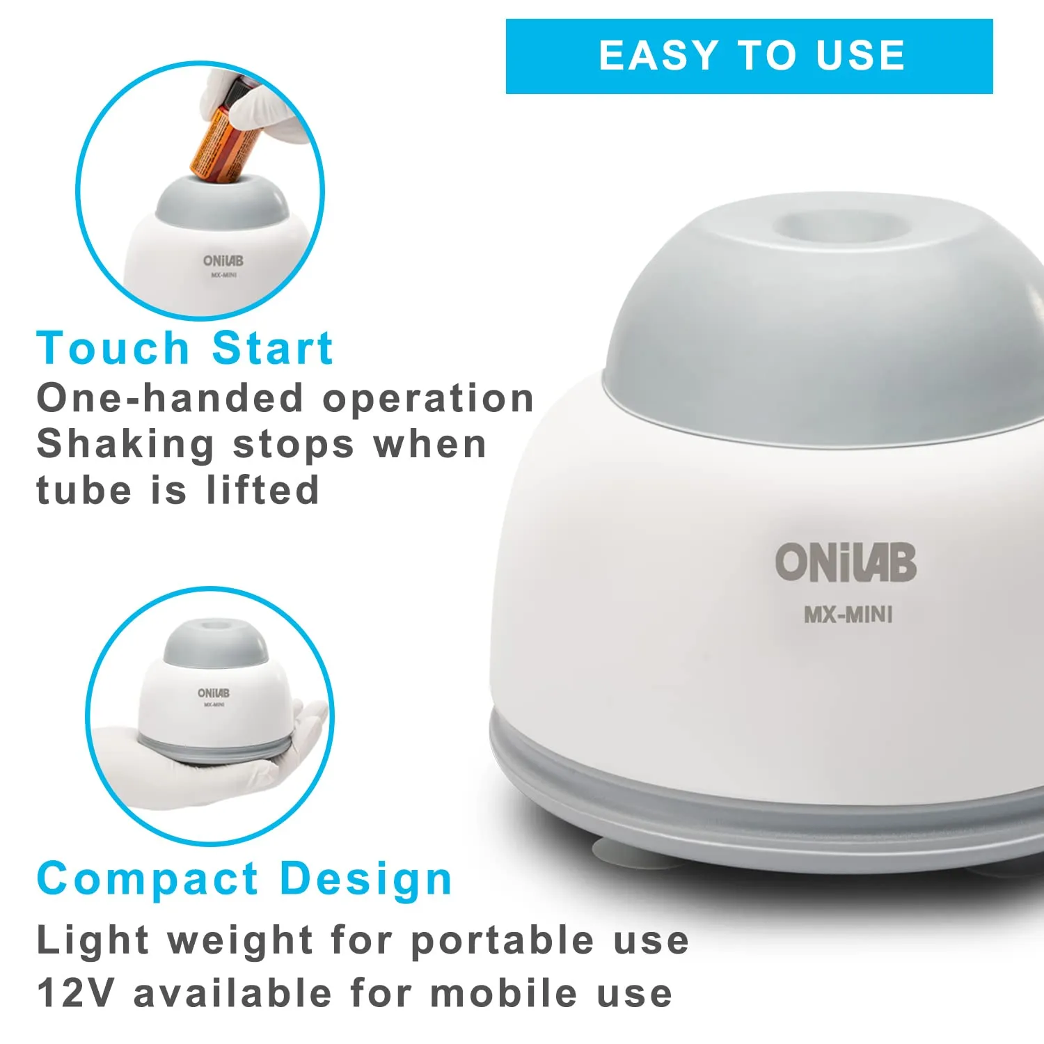 ONiLAB Mini Vortex Mixer with Touch Function, Lab Mixing, Nail Polish,Eyelash Adhesives and Acrylic Paints Mixing, Lab Vortexer for Tubes,Include 120 pcs Stainless Steel Mixing Balls
