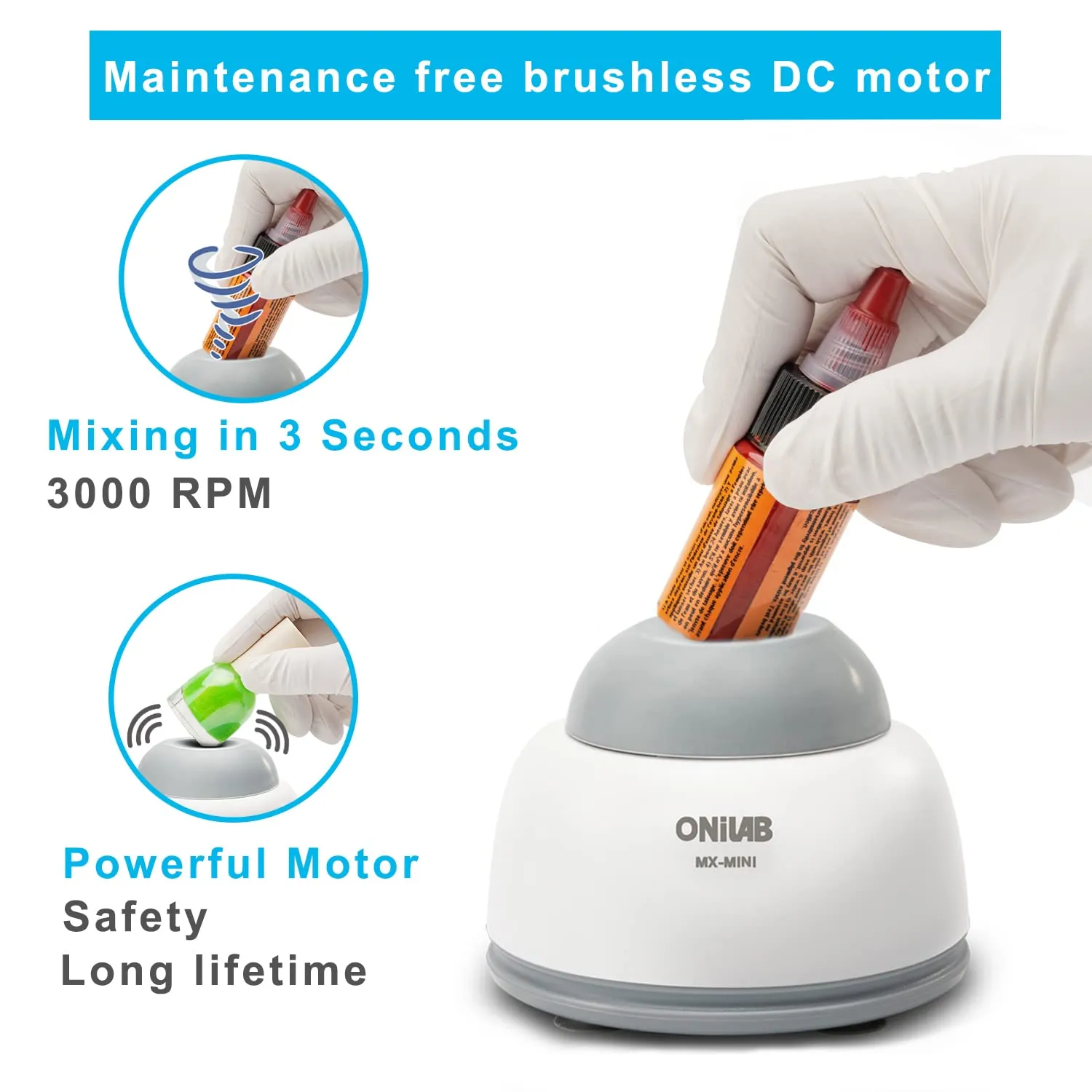 ONiLAB Mini Vortex Mixer with Touch Function, Lab Mixing, Nail Polish,Eyelash Adhesives and Acrylic Paints Mixing, Lab Vortexer for Tubes,Include 120 pcs Stainless Steel Mixing Balls
