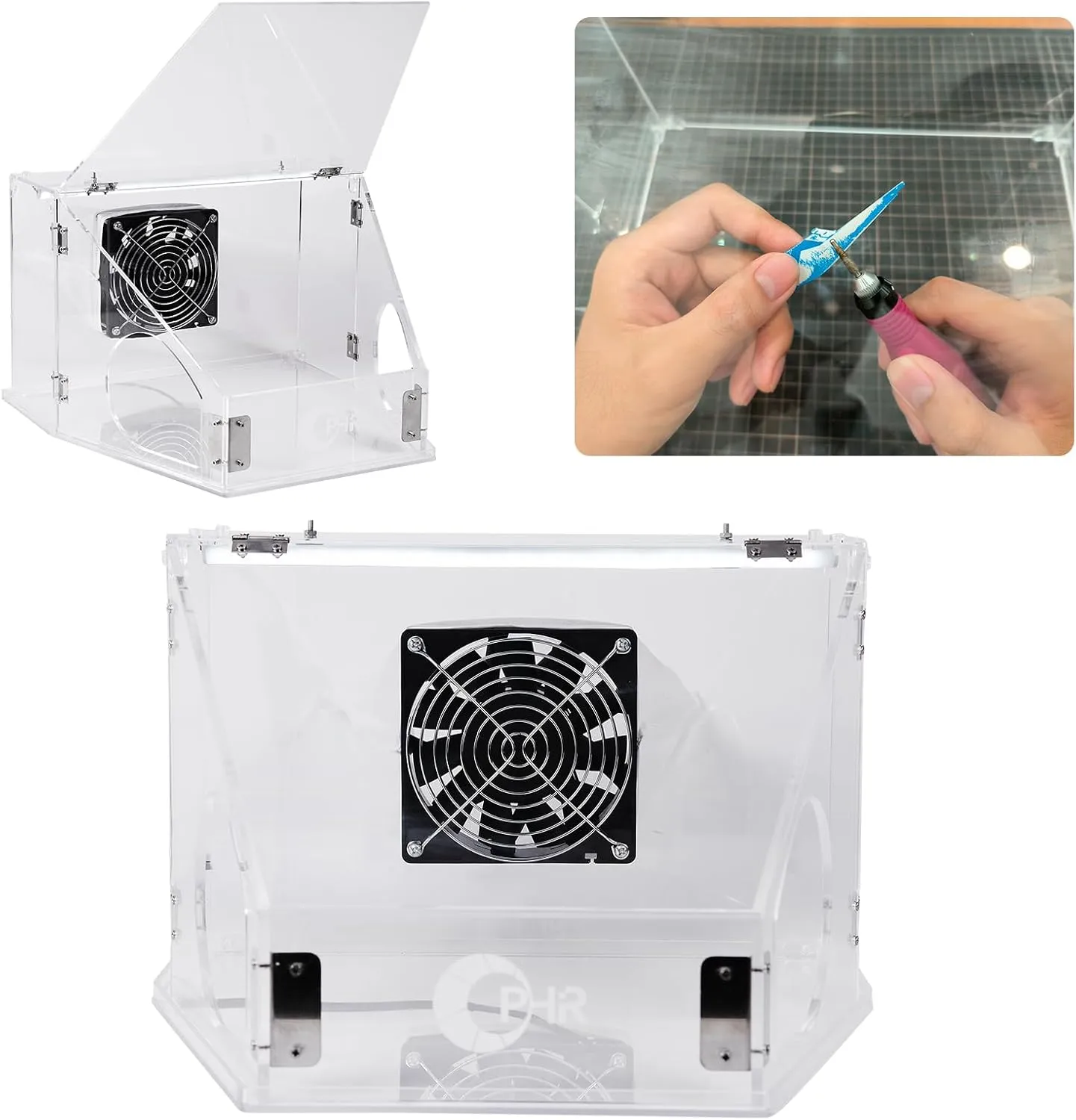 OPHIR Table Polisher with Dust Box for Grinding, Polishing, Cutting, Drilling, Micro Carving Coloring Work - Transparent Acrylic Cover with LED Light, 20W Motor Fan, 2 Dust Collection Bags