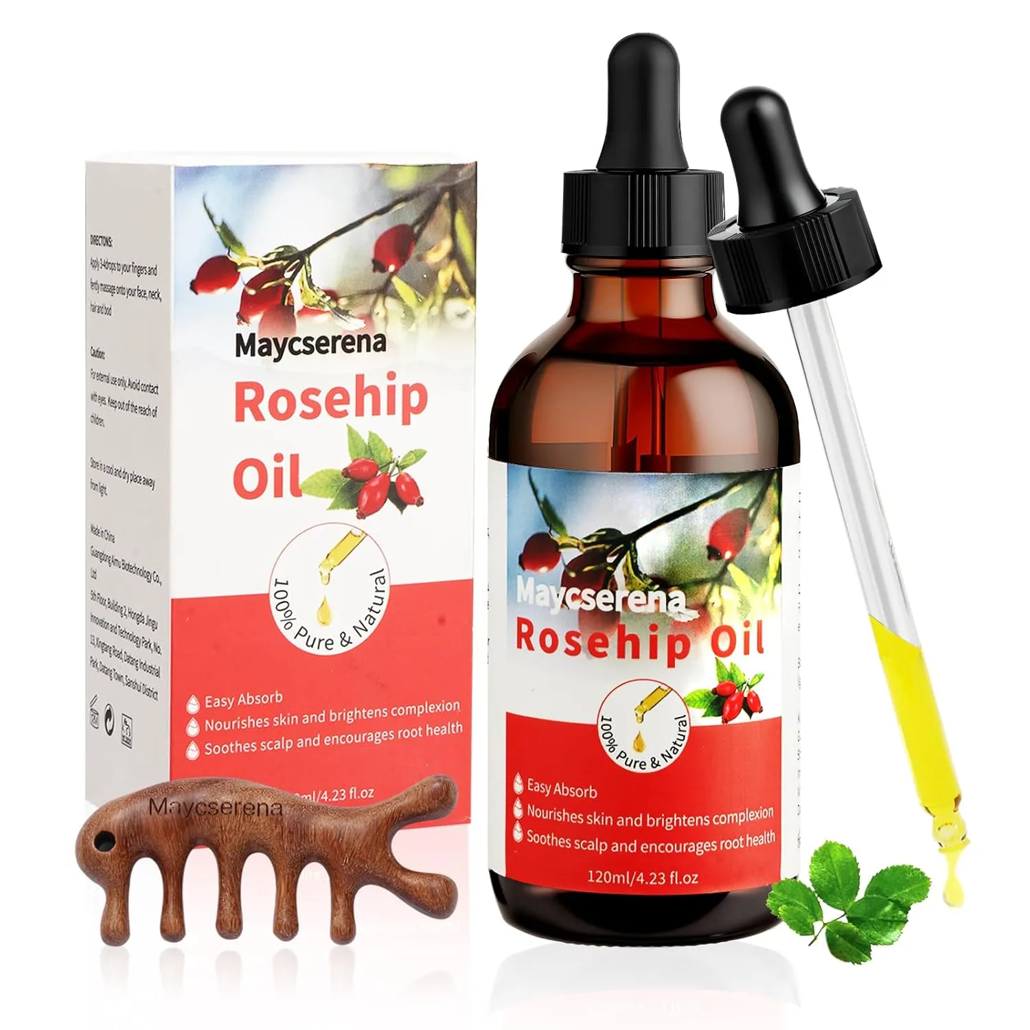 Organic Rosehip Seed Oil,Essential Oils for Anti Aging,100% Pure Cold Pressed All Natural,Face,Hair Relaxer & Skin Face Moisturizer - All Ages Skin Hydrating and Nourishing 4.23OZ(120ml)