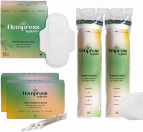 Organic Cotton Rounds (180 Count) for Face, Swabs (400 Count) for Ears and Ultra-Thin Pads (12 Count) for Women and Teens, Skin-Friendly and Non-Toxic