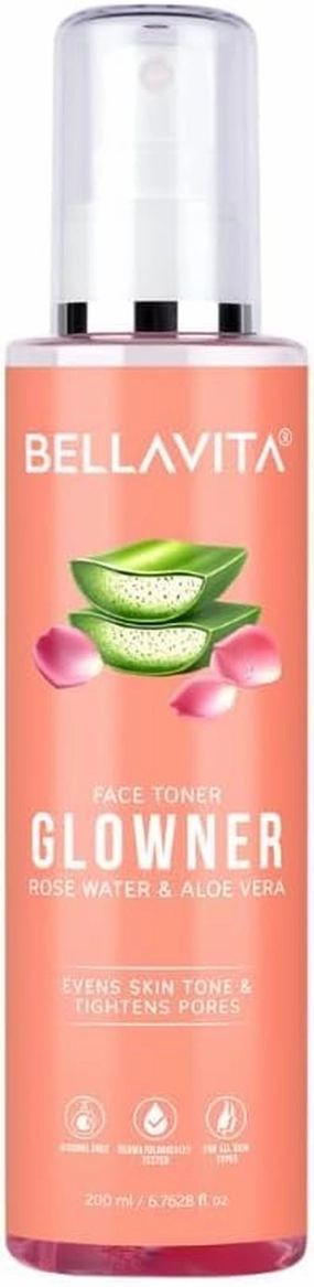 Organic Glowner Face Toner, Alcohol Free, Rose Water 200ml Pore Minimizing Tightening Natural Toner Spray for Glowing Skin - All Skin Types