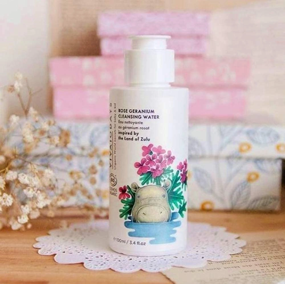 Organic Rose Geranium Cleansing Water -Quick Clean up for Baby & Gentle Makeup Remover (3.4 oz | 100 ml)