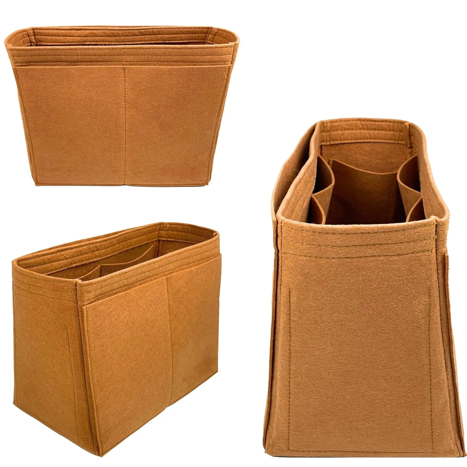 Organizer for Low Key Hobo PM | MM, Felt Insert with Key Chain, Reinforced Base, Trapezoid Shape (MM, GoldBrown)