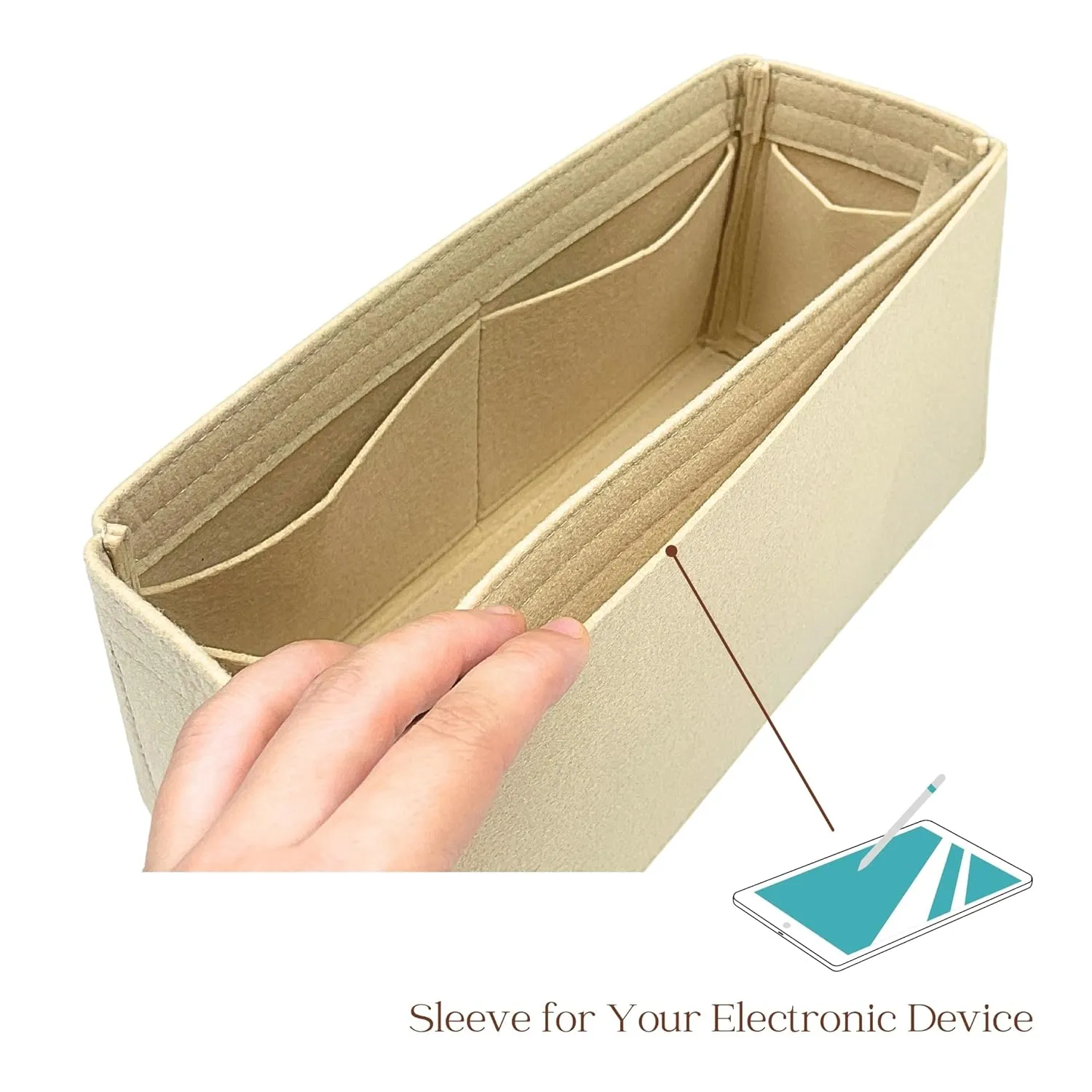 Organizer for Low Key Hobo PM | MM, Felt Insert with Key Chain, Reinforced Base, Trapezoid Shape (MM, GoldBrown)