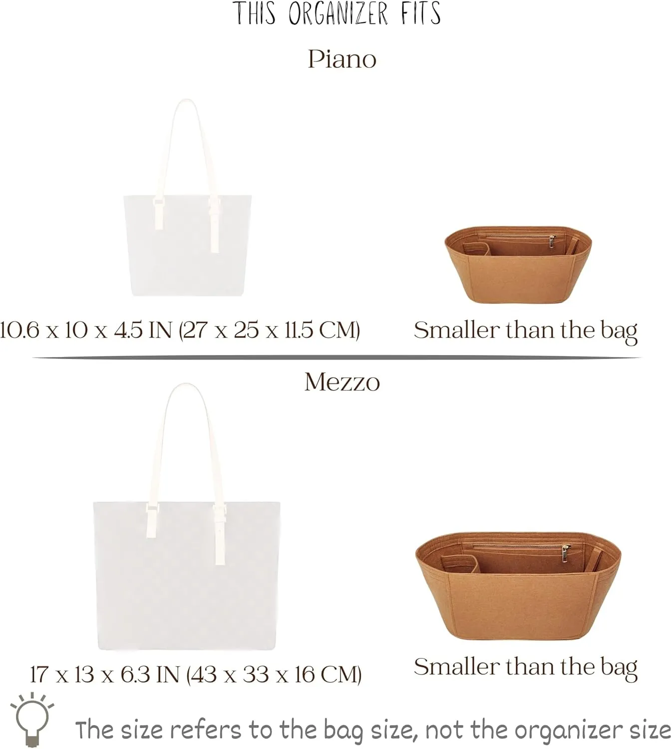 Organizer for Piano, Mezzo Bag, Felt Insert, Oblong Shape (Piano, Latte)