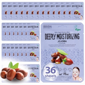 Original Derma Beauty Collagen Face Masks 36 PK Vegan Deep Moisturizing Jojoba Face Mask Skin Care Sheet Masks Set for Beauty & Personal Care Korean Face Mask