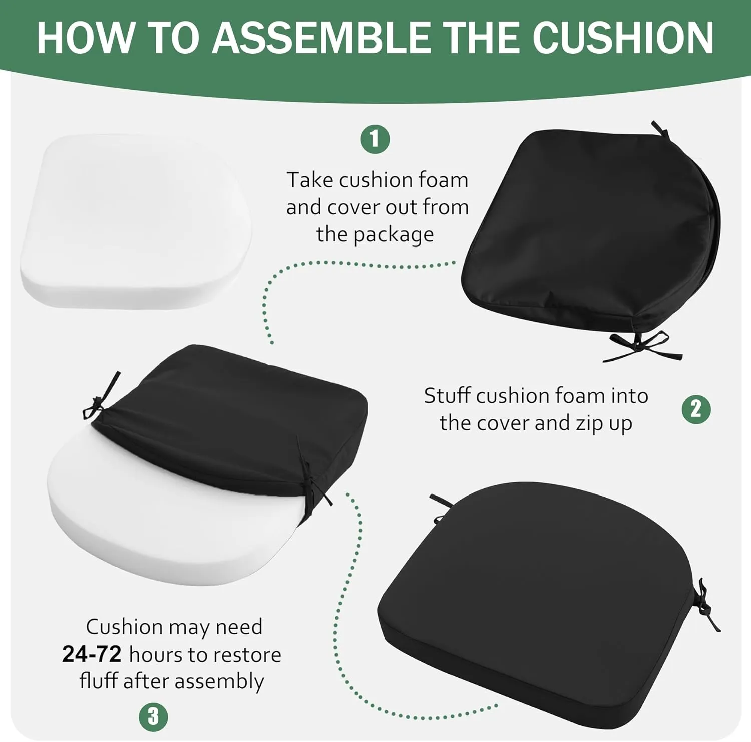Outdoor Chair Cushions Set of 4: Waterproof & Fade Resistant Patio Furniture Cushions - 17 x 16 x 2 Inch Non Slip Round Corner Seat Cushion Pads with Removable Cover for Garden Yard Lawn, Black