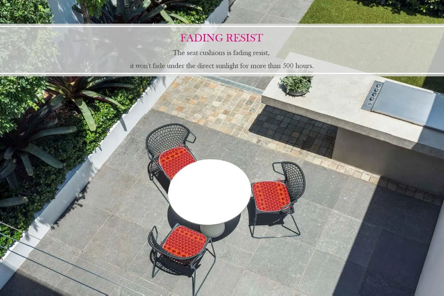 Outdoor Seat Cushions Set of 2 Patio Chair Cushions with Ties 16x17 Inch Red Geometry U-Shape Chair Pads for Outdoor Patio Furniture Garden Home Office
