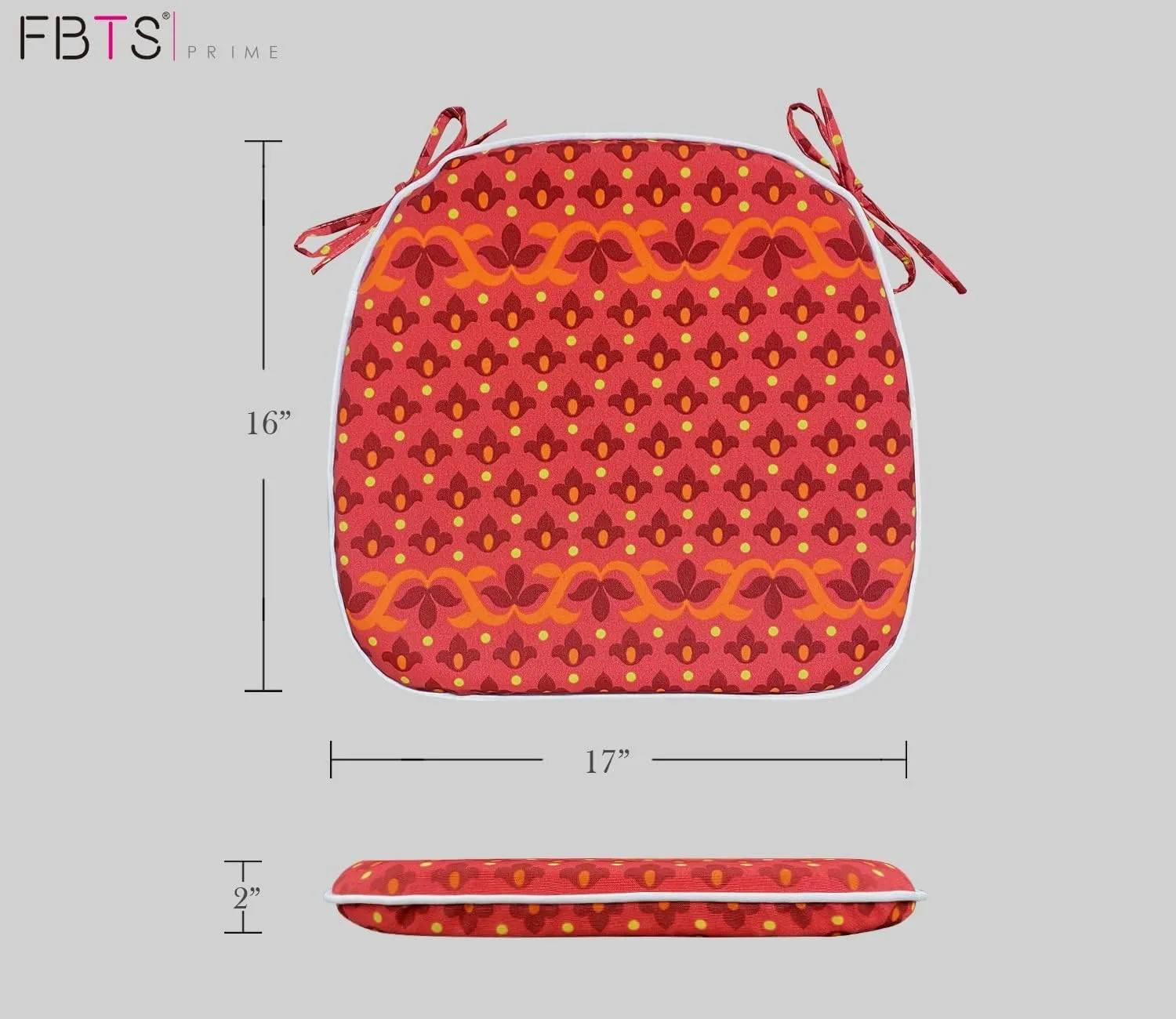 Outdoor Seat Cushions Set of 2 Patio Chair Cushions with Ties 16x17 Inch Red Geometry U-Shape Chair Pads for Outdoor Patio Furniture Garden Home Office