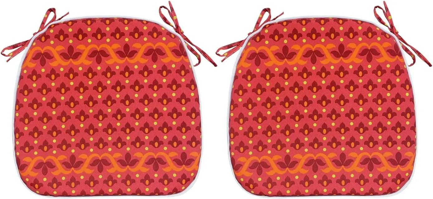 Outdoor Seat Cushions Set of 2 Patio Chair Cushions with Ties 16x17 Inch Red Geometry U-Shape Chair Pads for Outdoor Patio Furniture Garden Home Office
