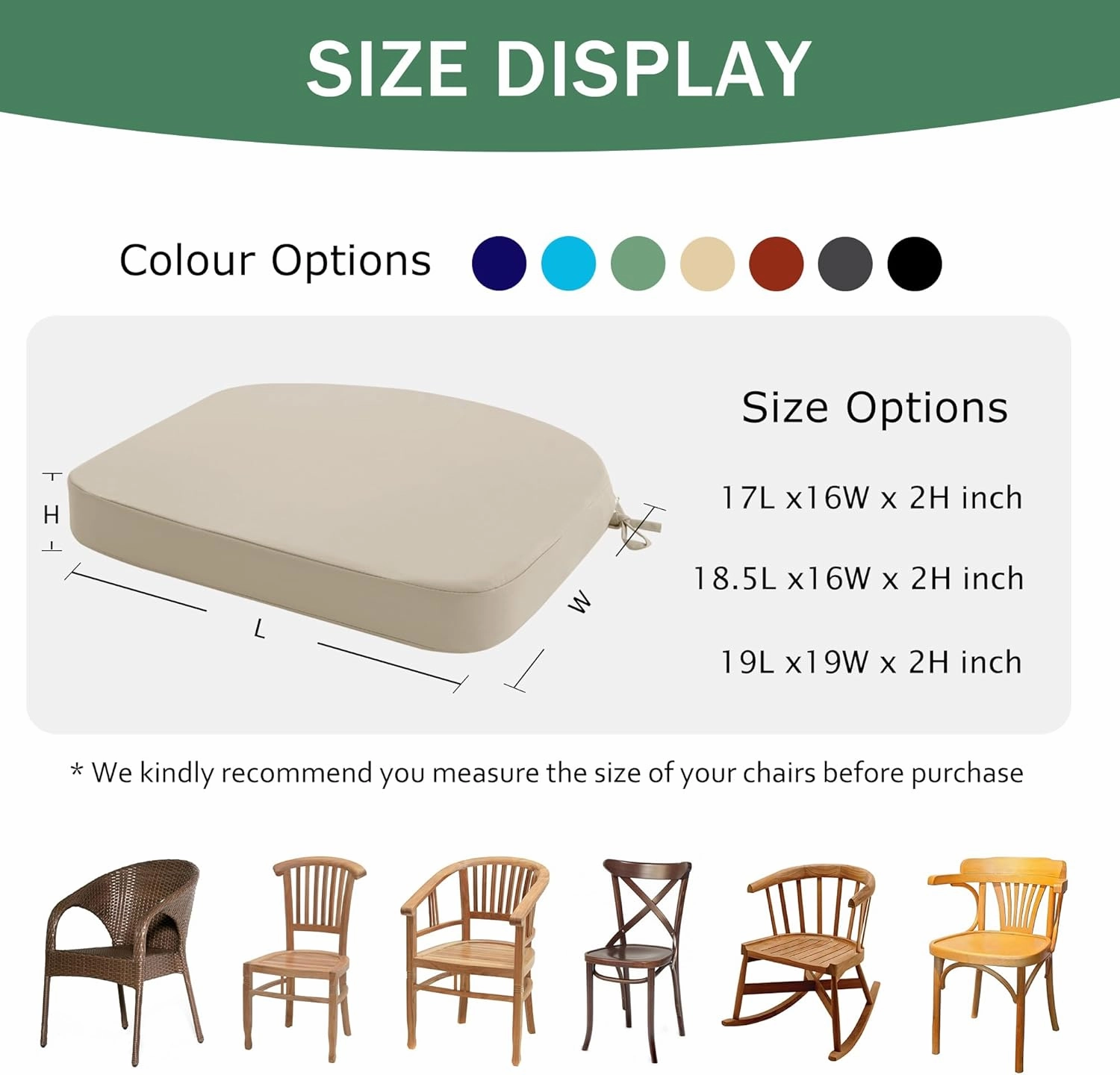 Outdoor Chair Cushions Set of 4: Waterproof & Fade Resistant Patio Furniture Cushions - 17 x 16 x 2 Inch Non Slip Round Corner Seat Cushion Pads with Removable Cover for Garden Yard Lawn, Cream