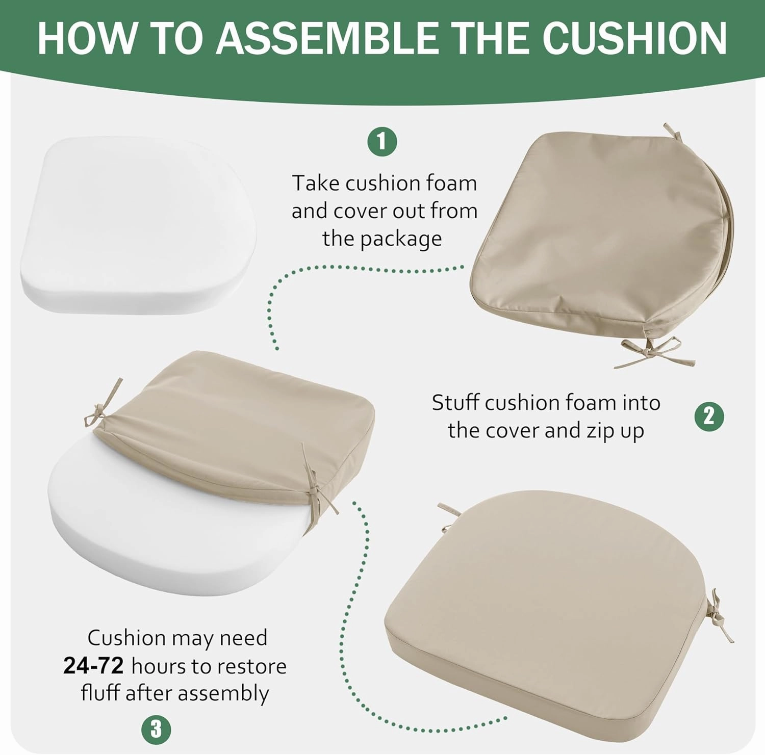 Outdoor Chair Cushions Set of 4: Waterproof & Fade Resistant Patio Furniture Cushions - 17 x 16 x 2 Inch Non Slip Round Corner Seat Cushion Pads with Removable Cover for Garden Yard Lawn, Cream