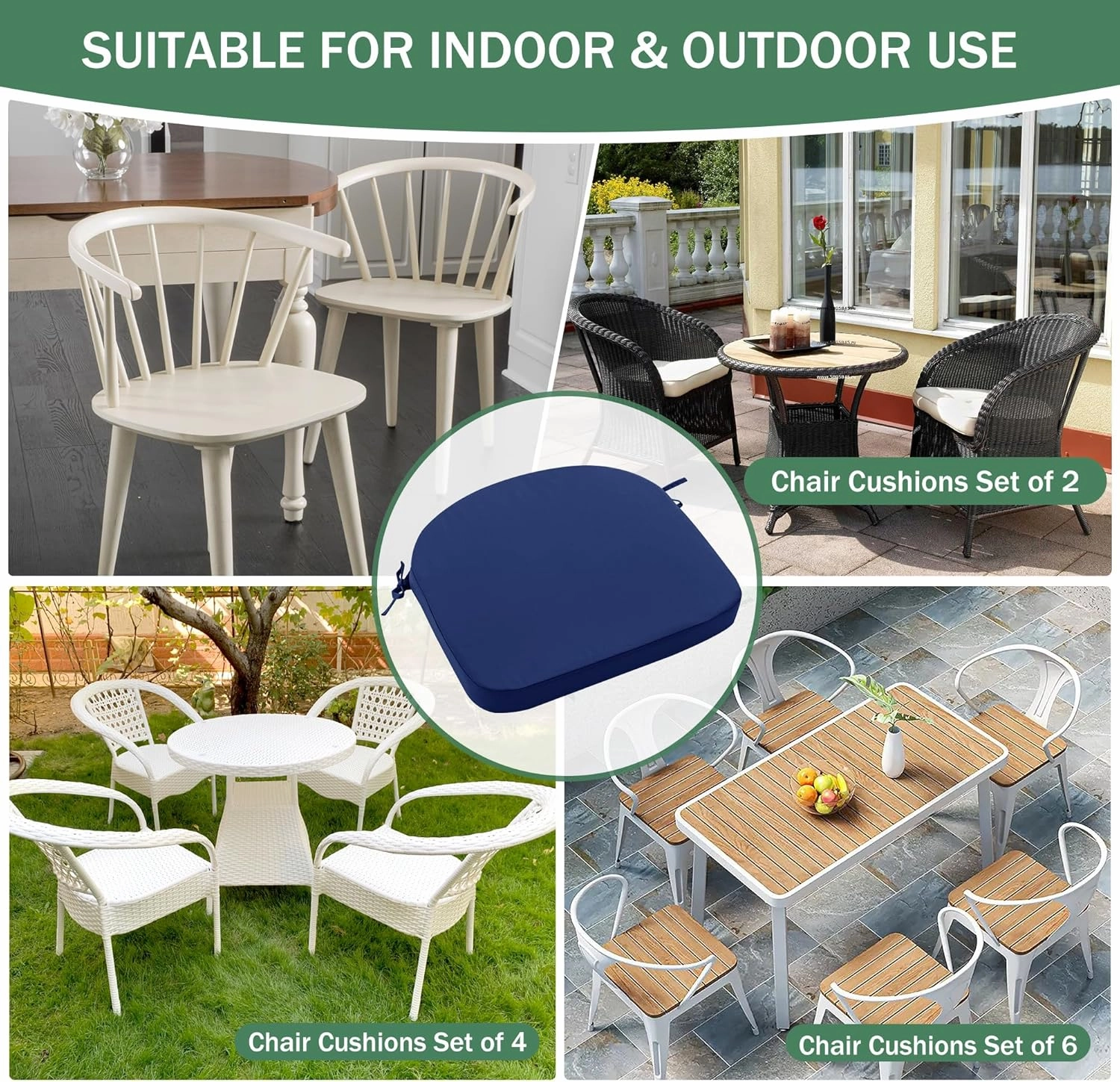 Outdoor Chair Cushions Set of 4: Waterproof & Fade Resistant Patio Furniture Cushions - 17 x 16 x 2 Inch Non Slip Round Corner Seat Cushion Pads with Removable Cover for Garden Yard Lawn, Navy Blue