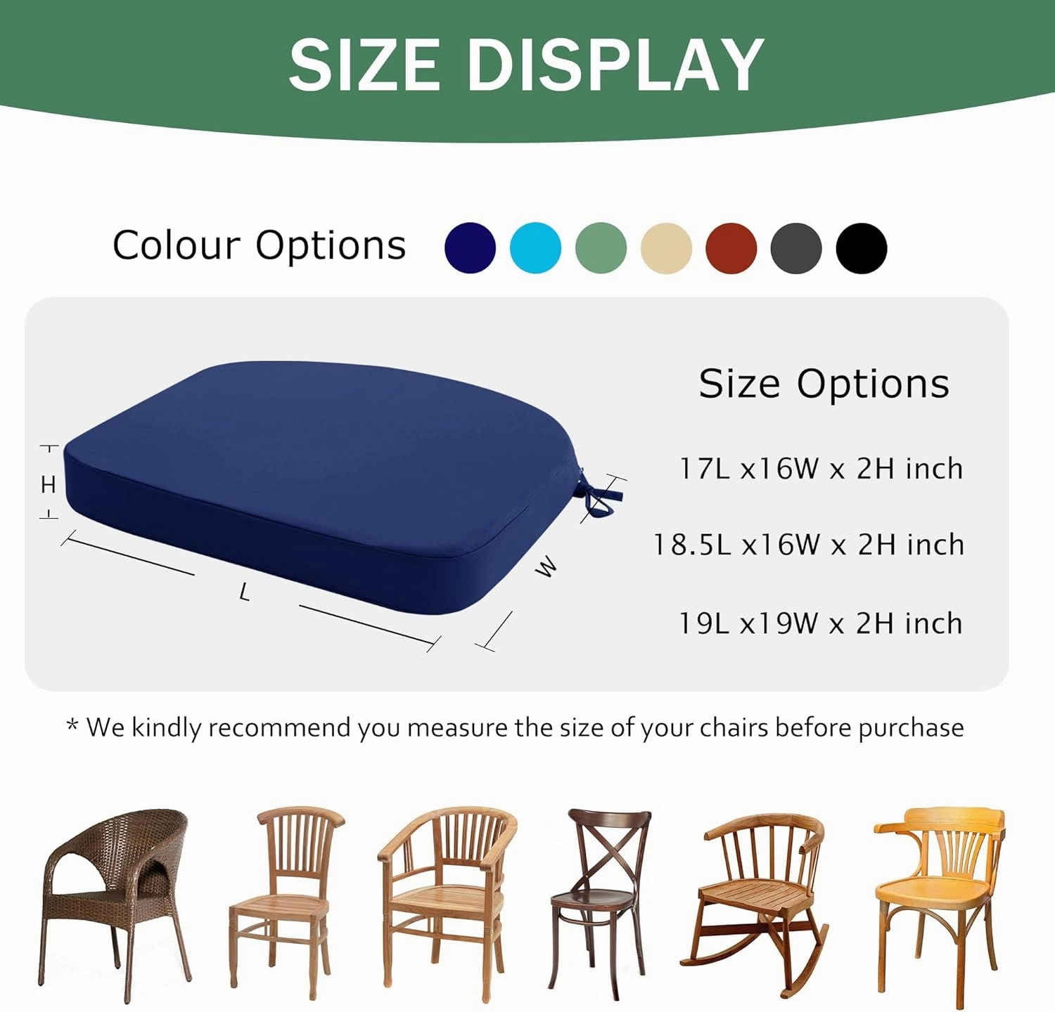 Outdoor Chair Cushions Set of 4: Waterproof & Fade Resistant Patio Furniture Cushions - 17 x 16 x 2 Inch Non Slip Round Corner Seat Cushion Pads with Removable Cover for Garden Yard Lawn, Navy Blue