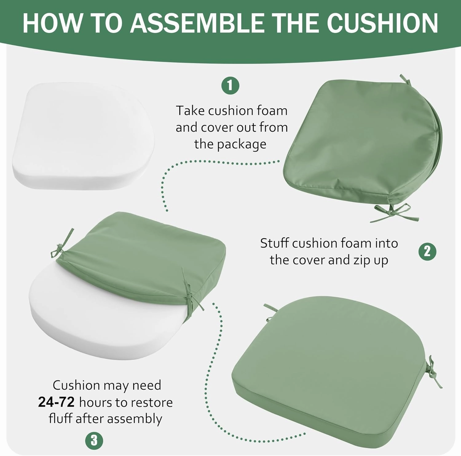 Outdoor Chair Cushions Set of 4: Waterproof & Fade Resistant Patio Furniture Cushions - 17 x 16 x 2 Inch Non Slip Round Corner Seat Cushion Pads with Removable Cover for Garden Yard Lawn, Sage Green