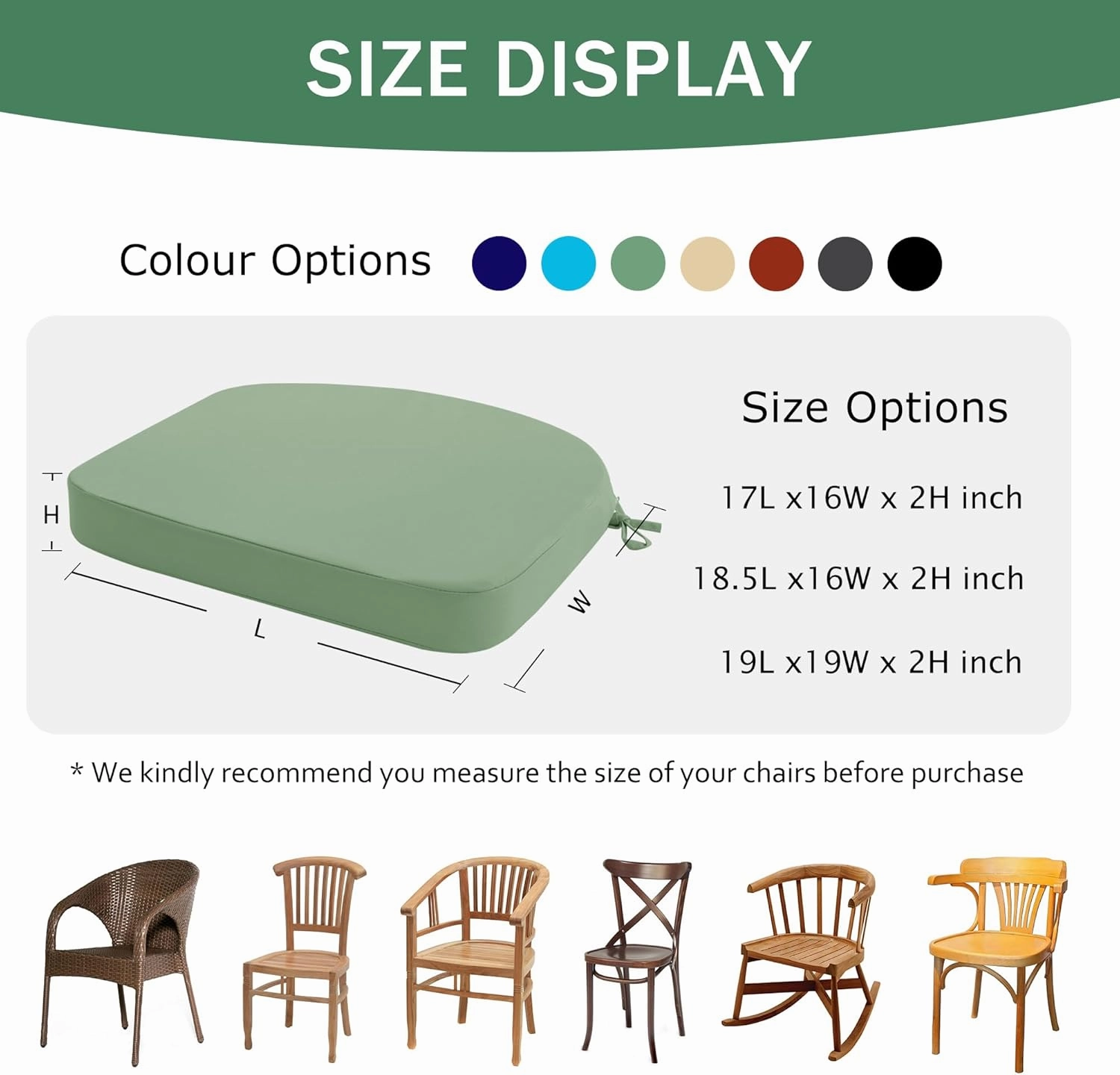 Outdoor Chair Cushions Set of 4: Waterproof & Fade Resistant Patio Furniture Cushions - 17 x 16 x 2 Inch Non Slip Round Corner Seat Cushion Pads with Removable Cover for Garden Yard Lawn, Sage Green