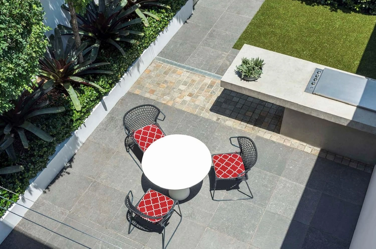 Outdoor Seat Cushions Set of 2 Patio Chair Cushions with Ties 16x17 Inch Red Geometry U-Shape Chair Pads for Outdoor Patio Furniture Garden Home Office