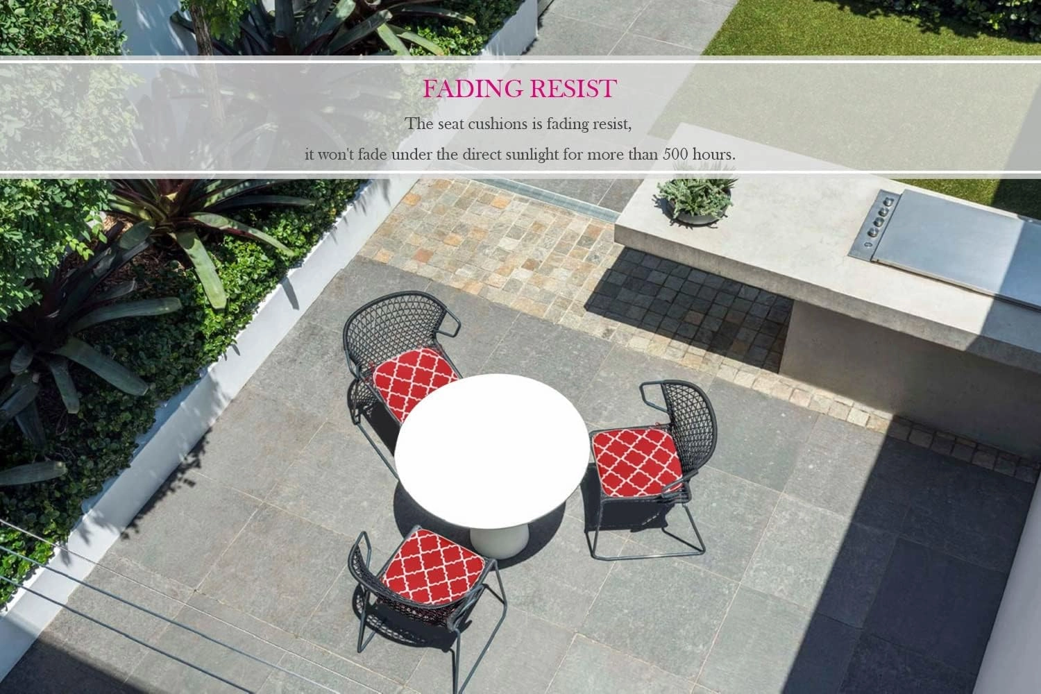 Outdoor Seat Cushions Set of 2 Patio Chair Cushions with Ties 16x17 Inch Red Geometry U-Shape Chair Pads for Outdoor Patio Furniture Garden Home Office