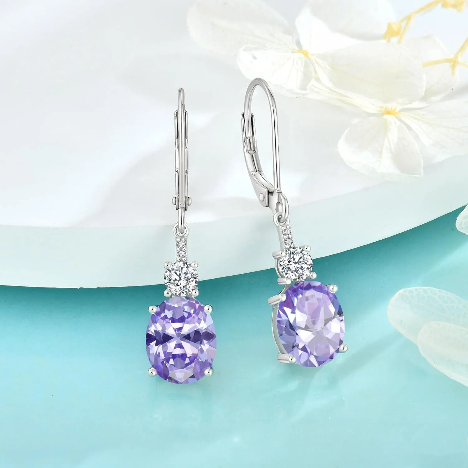 Oval Dangle Drop Earrings for Women 925 Sterling Silver Leverback Earrings Birthstone Jewelry Gifts for Her