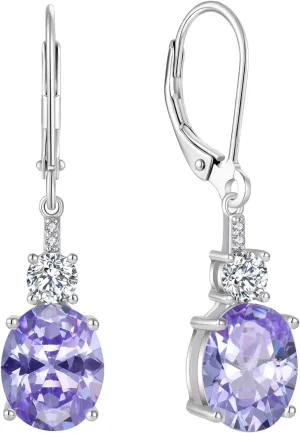 Oval Dangle Drop Earrings for Women 925 Sterling Silver Leverback Earrings Birthstone Jewelry Gifts for Her