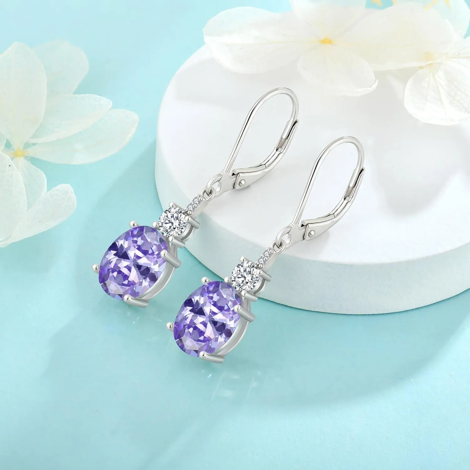 Oval Dangle Drop Earrings for Women 925 Sterling Silver Leverback Earrings Birthstone Jewelry Gifts for Her