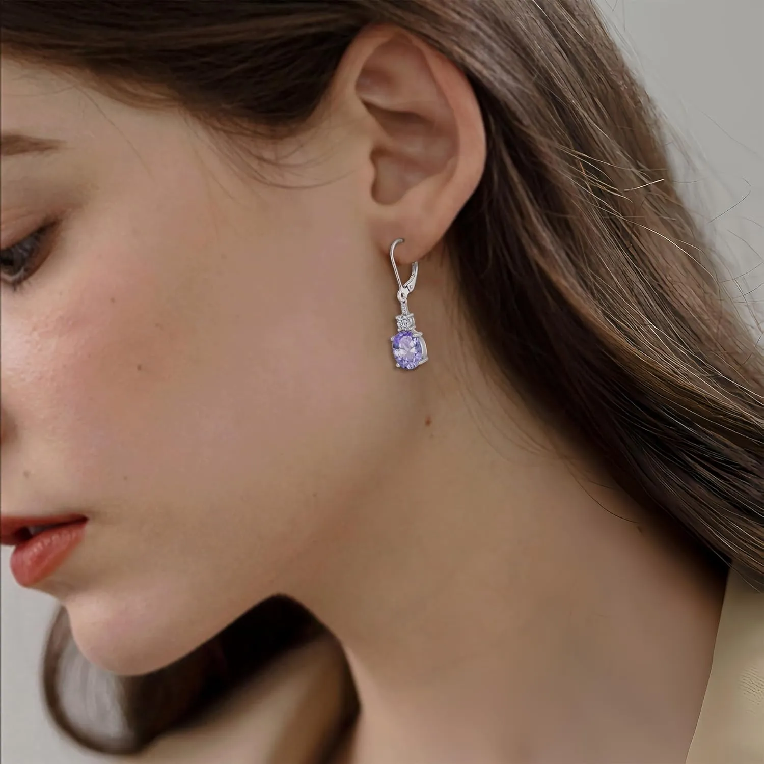 Oval Dangle Drop Earrings for Women 925 Sterling Silver Leverback Earrings Birthstone Jewelry Gifts for Her