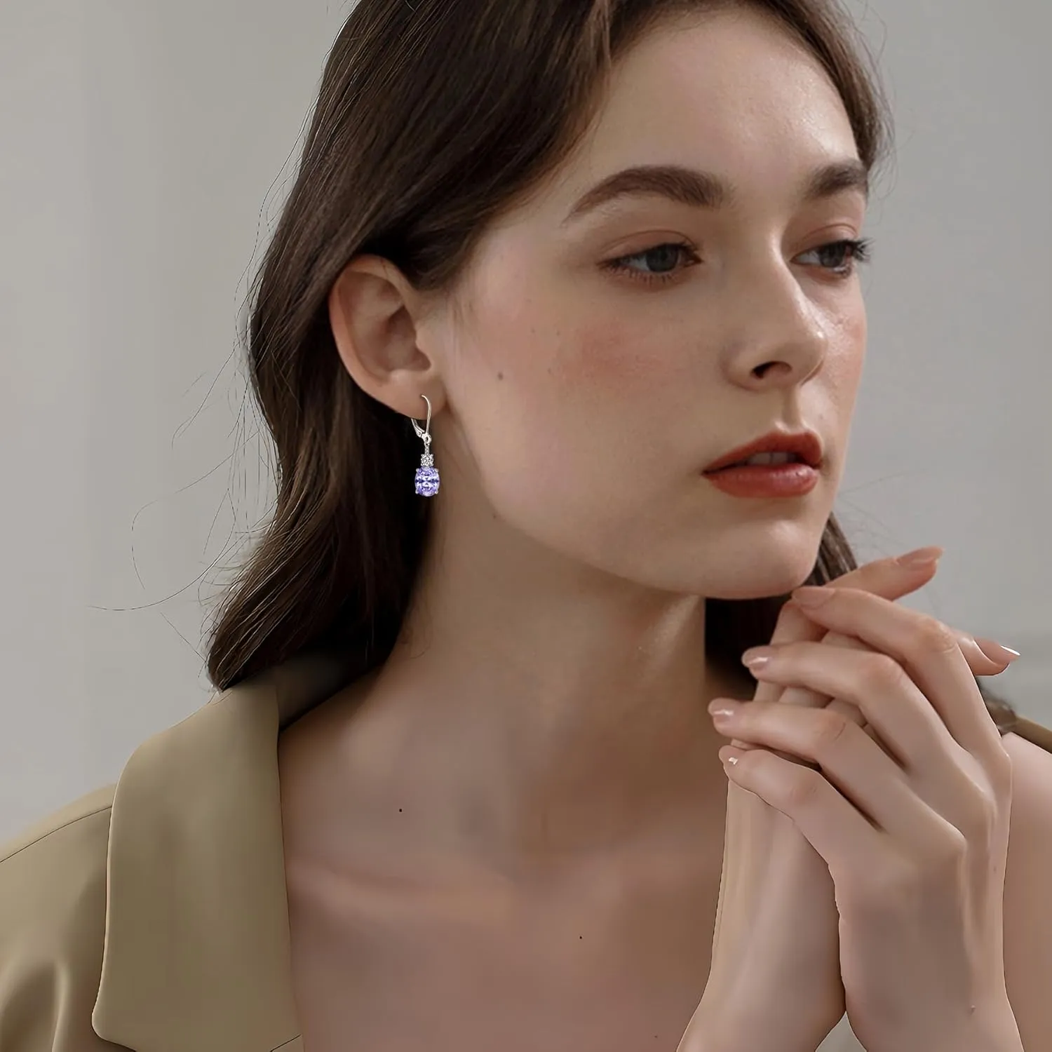 Oval Dangle Drop Earrings for Women 925 Sterling Silver Leverback Earrings Birthstone Jewelry Gifts for Her