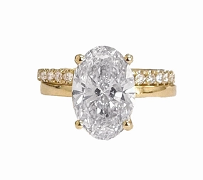 Oval cut Moissanite And Round Cut Sides Engagement Ring And Matching Band 14k Solid Yellow Gold Bridal Ring Solitaire Wedding Ring 3.30ctw (14K Yellow Gold, 4.0)