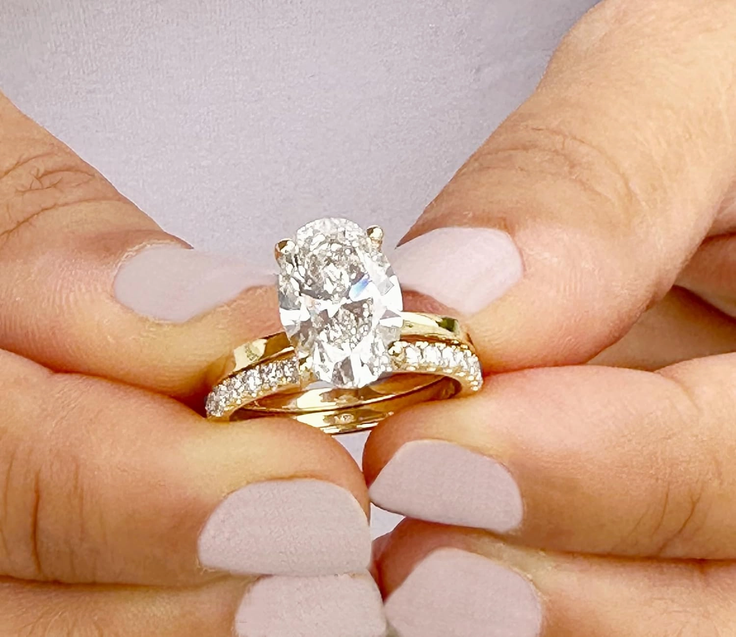 Oval cut Moissanite And Round Cut Sides Engagement Ring And Matching Band 14k Solid Yellow Gold Bridal Ring Solitaire Wedding Ring 3.30ctw (14K Yellow Gold, 4.0)