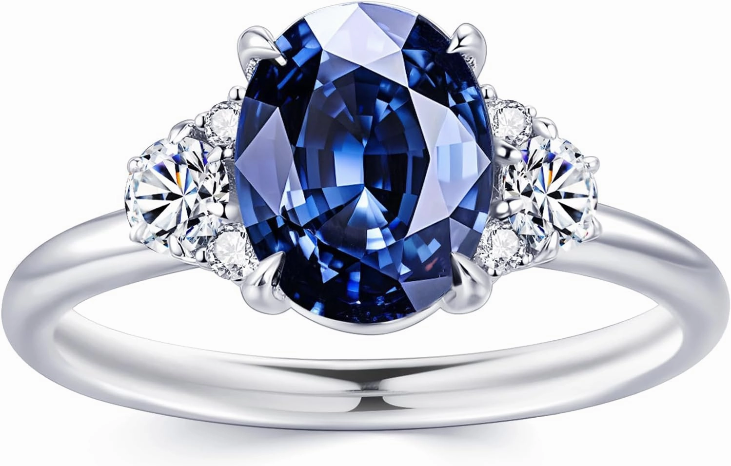 Oval Cut Moissanite Engagement Ring for Women,2.2CTTW Royal Blue VVS1 Clarity Wedding Ring,S925 Sterling Silver with 18K White Gold Plated Anniversary Promise Sapphire Ring for Her Size 4-9