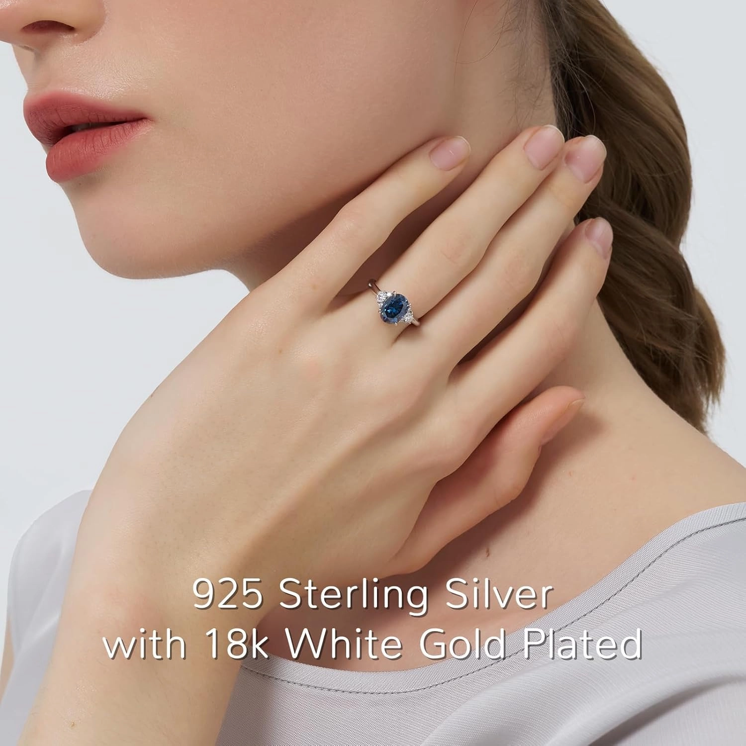 Oval Cut Moissanite Engagement Ring for Women,2.2CTTW Royal Blue VVS1 Clarity Wedding Ring,S925 Sterling Silver with 18K White Gold Plated Anniversary Promise Sapphire Ring for Her Size 4-9