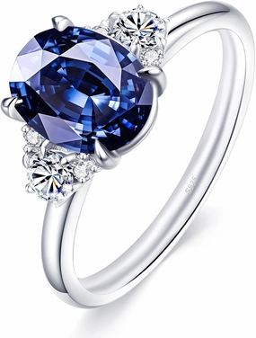 Oval Cut Moissanite Engagement Ring for Women,2.2CTTW Royal Blue VVS1 Clarity Wedding Ring,S925 Sterling Silver with 18K White Gold Plated Anniversary Promise Sapphire Ring for Her Size 4-9