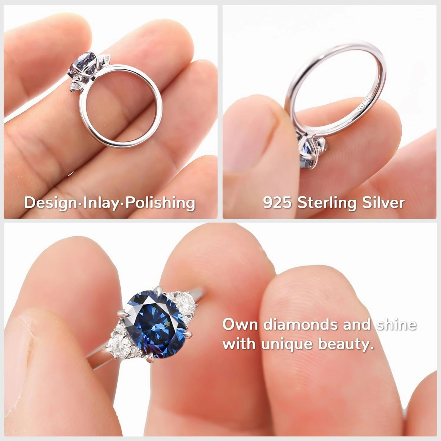 Oval Cut Moissanite Engagement Ring for Women,2.2CTTW Royal Blue VVS1 Clarity Wedding Ring,S925 Sterling Silver with 18K White Gold Plated Anniversary Promise Sapphire Ring for Her Size 4-9