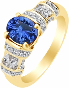 Oval Cut Simulated Blue Sapphire & Round Cut White Simulated Diamond Engagement Wedding Ring In 14k Gold Plated 925 Sterling Silver (1.25 cttw)