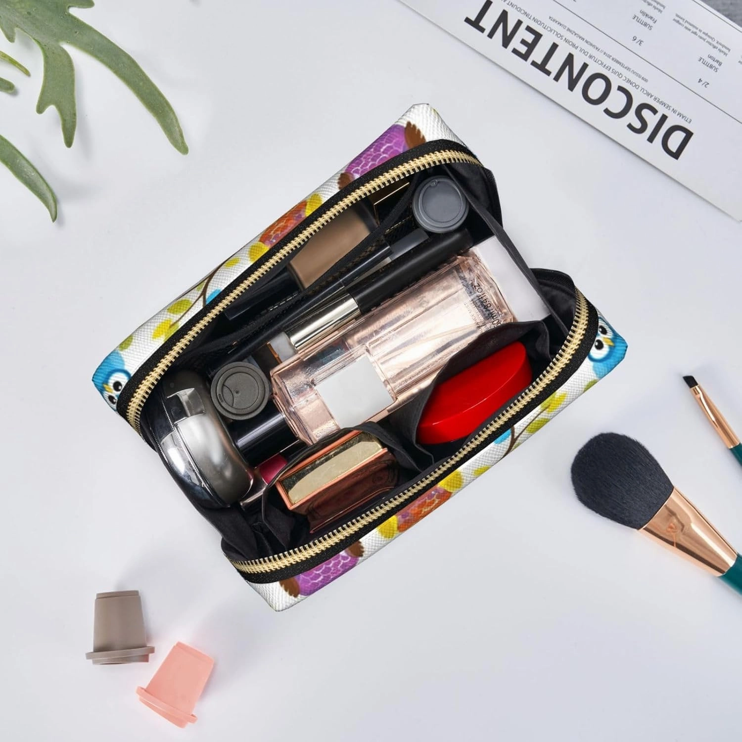Owls On Tree Branches Toiletry Pouch, Travel-Friendly Makeup Organizer For Makeup Brushes, Lipsticks