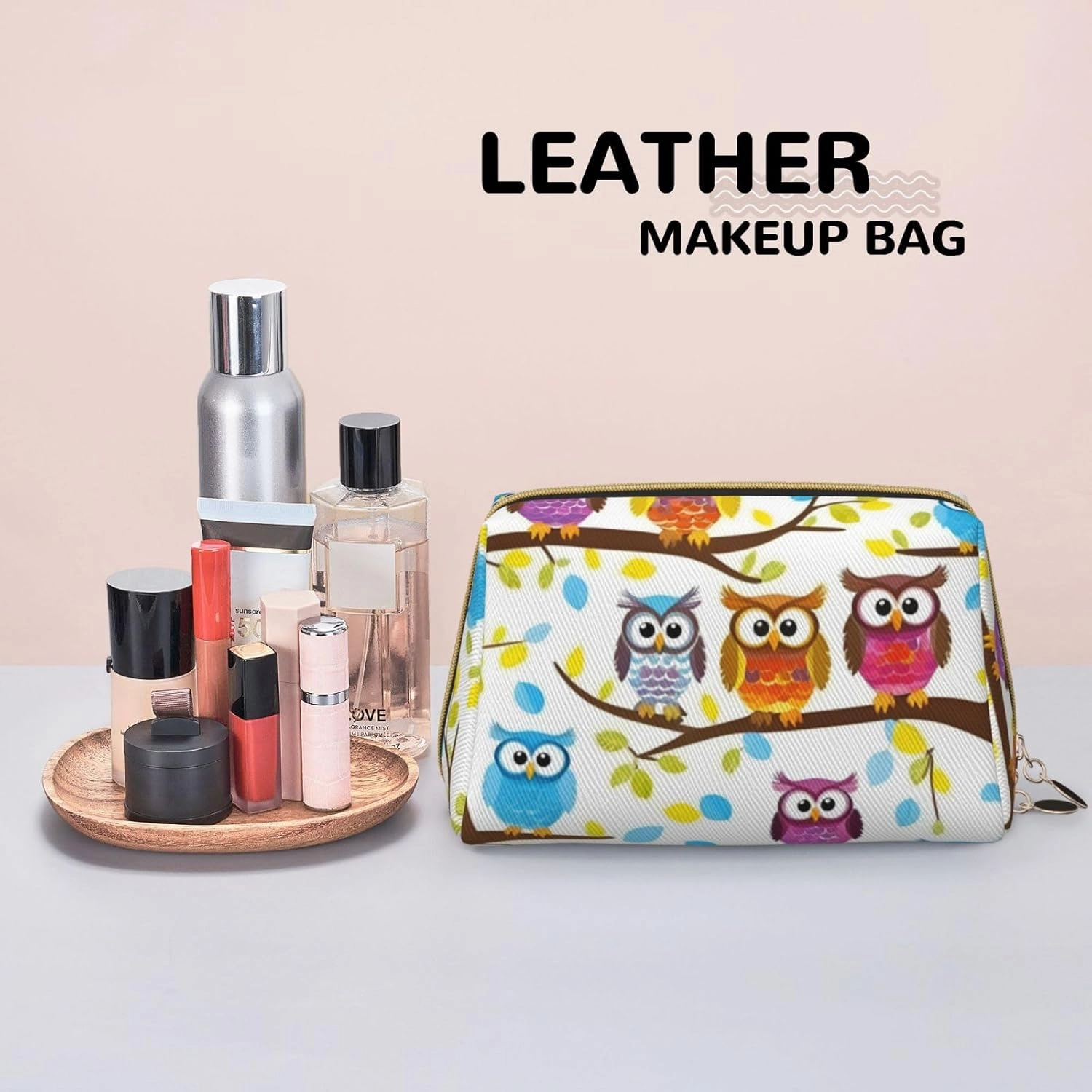 Owls On Tree Branches Toiletry Pouch, Travel-Friendly Makeup Organizer For Makeup Brushes, Lipsticks