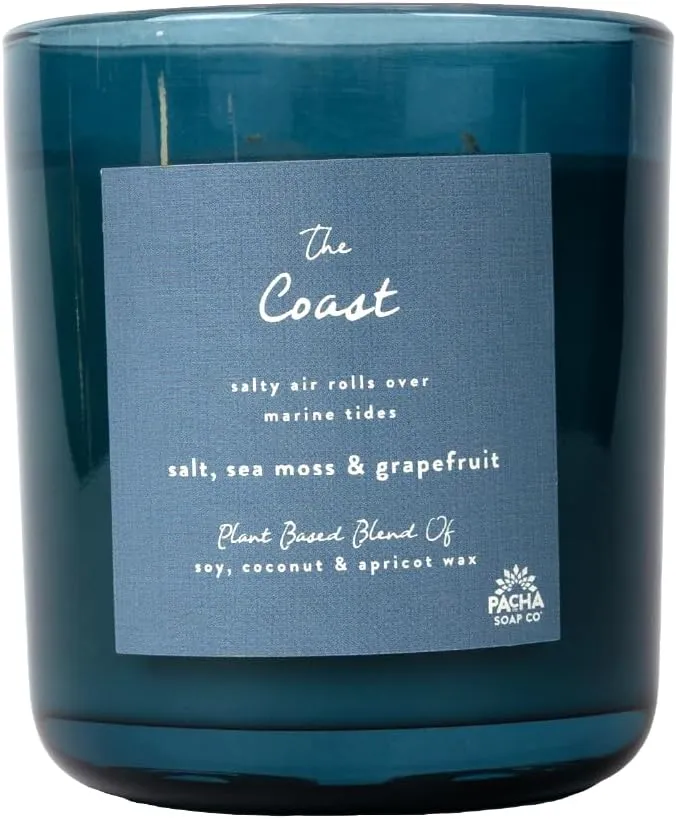 Pacha Soap Co. Origins & Elements Candle Collection, The Coast, 12 oz - Naturally Derived, Clean Burning, Plant-Based Blend of Soy, Coconut & Apricot Wax, Lead-Free Wick, Cruelty-Free, Recyclable