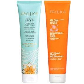 Pacifica Face Wash Duo – Glow Baby Vitamin C Brightening Cleanser   Sea Foam Gentle Cleanser, Daily Exfoliating Face Wash Set for All Skin Types, Sulfate-Free, Vegan