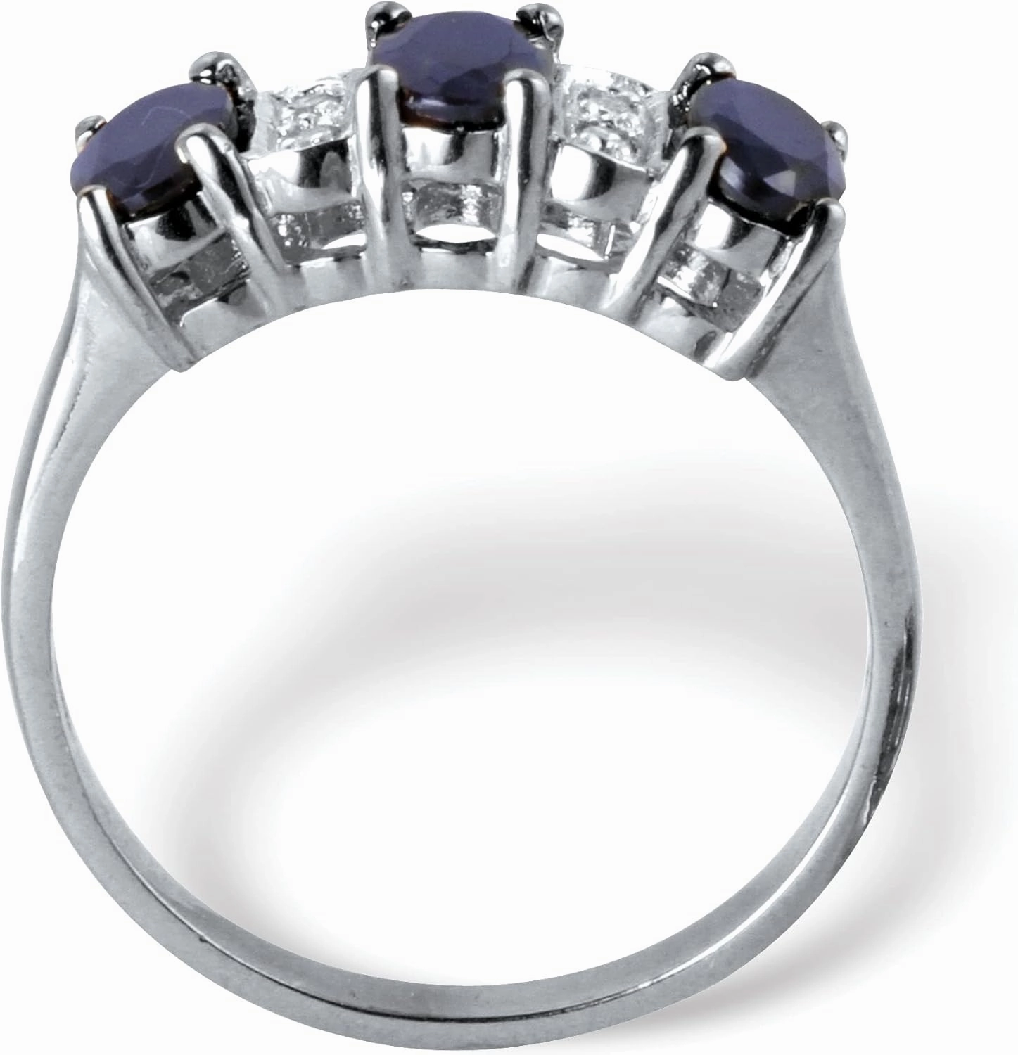 Palm Beach Jewelry Platinum Plated Sterling Silver Oval Cut Genuine Blue Sapphire and Diamond Accent Ring
