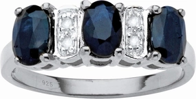 Palm Beach Jewelry Platinum Plated Sterling Silver Oval Cut Genuine Blue Sapphire and Diamond Accent Ring
