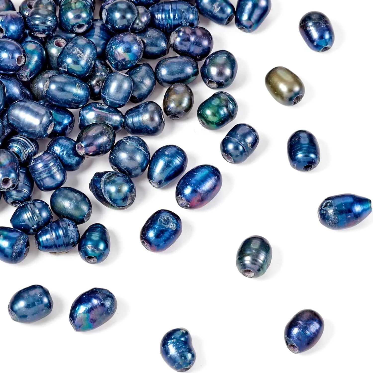 Pandahall 100Pcs Natural Oval Freshwater Cultured Pearl 7-10mm Irregular Rice Shape Genuine Pearls Loose Gemstone Beads for Summer Seaside Beach DIY Jewelry Making Hole 1.8mm