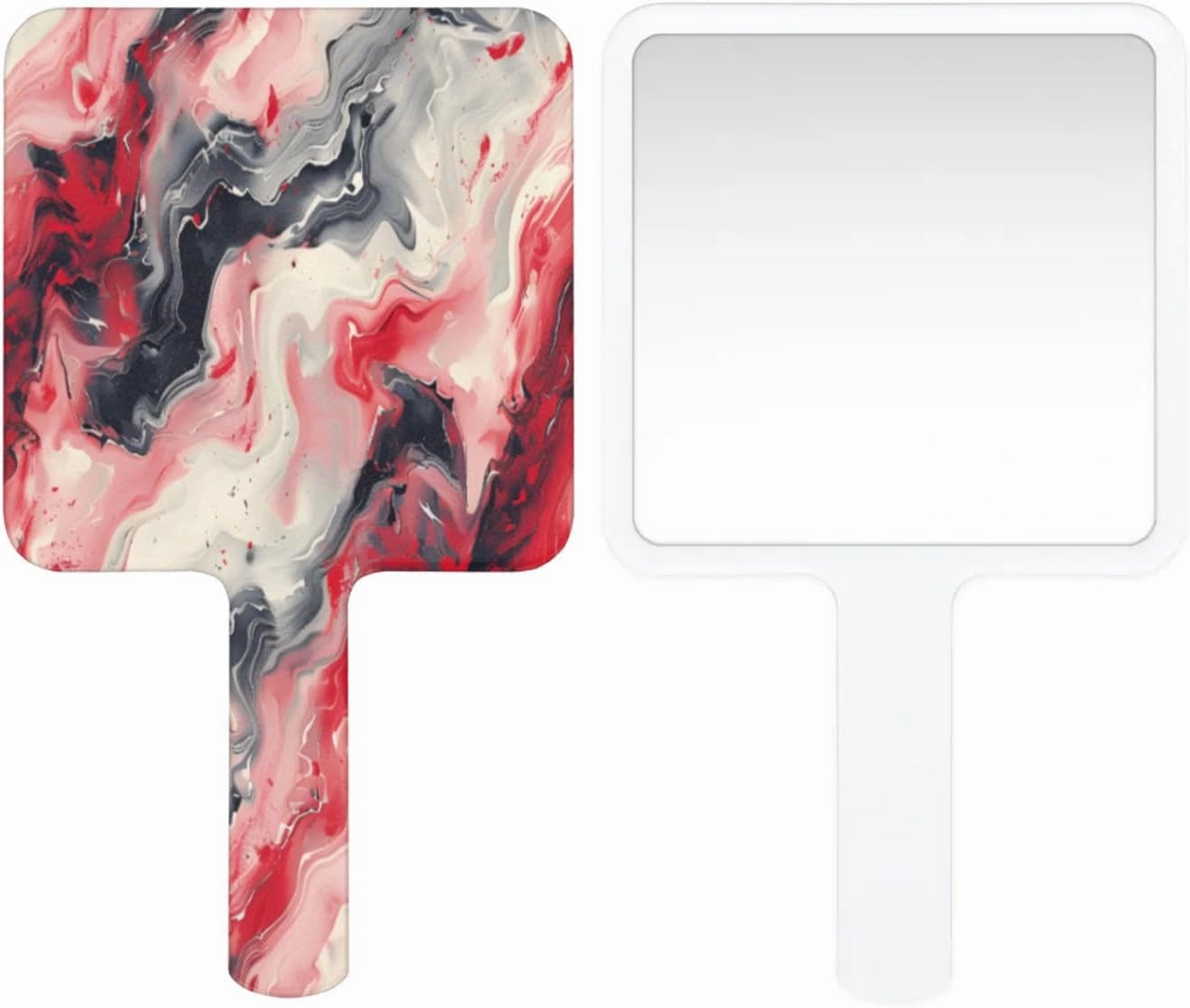 Pardick Compact Square Handheld Travel Mirror - 6.2x3.6 Inches, Ultra-Portable & Crystal-Clear, Cute Stuff for Women, Black Red Marble Makeup Mirror