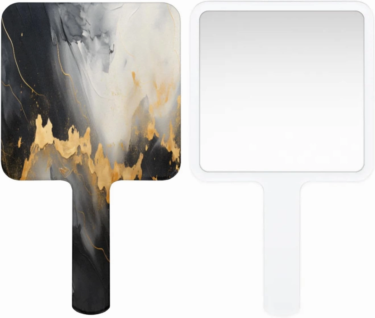 Pardick Compact Square Handheld Travel Mirror - 6.2x3.6 Inches, Ultra-Portable & Crystal-Clear, Cute Stuff for Women, Black White Marble Makeup Mirror