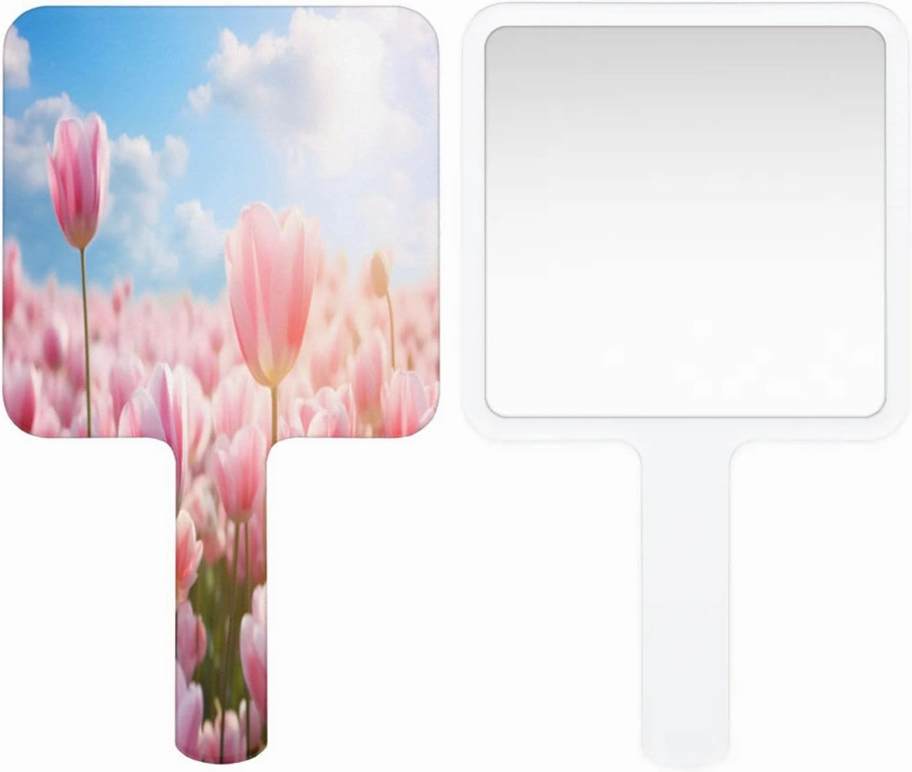 Pardick Compact Square Handheld Travel Mirror - 6.2x3.6 Inches, Ultra-Portable & Crystal-Clear, Cute Stuff for Women, Bright Tulips Makeup Mirror