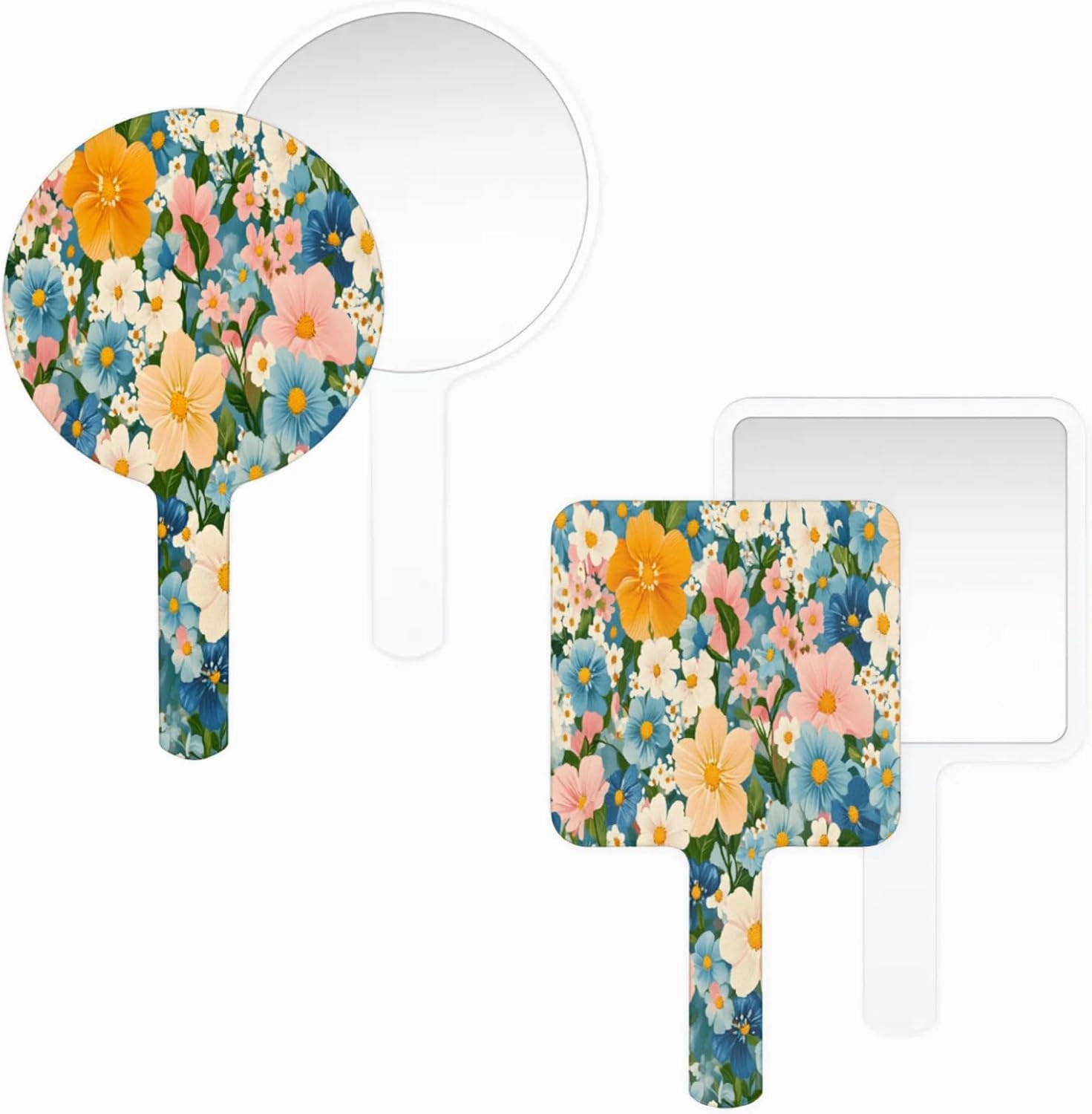 Pardick Compact Square Handheld Travel Mirror - 6.2x3.6 Inches, Ultra-Portable & Crystal-Clear, Cute Stuff for Women, Flowers Makeup Mirror