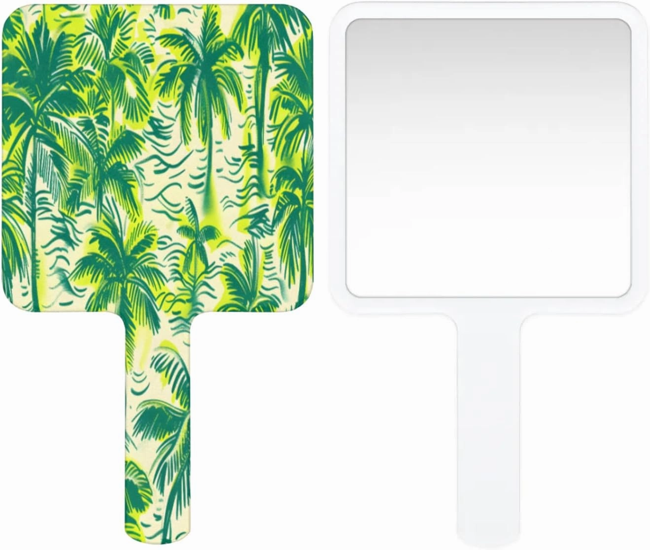 Pardick Compact Square Handheld Travel Mirror - 6.2x3.6 Inches, Ultra-Portable & Crystal-Clear, Cute Stuff for Women, Green Coconut Trees Makeup Mirror