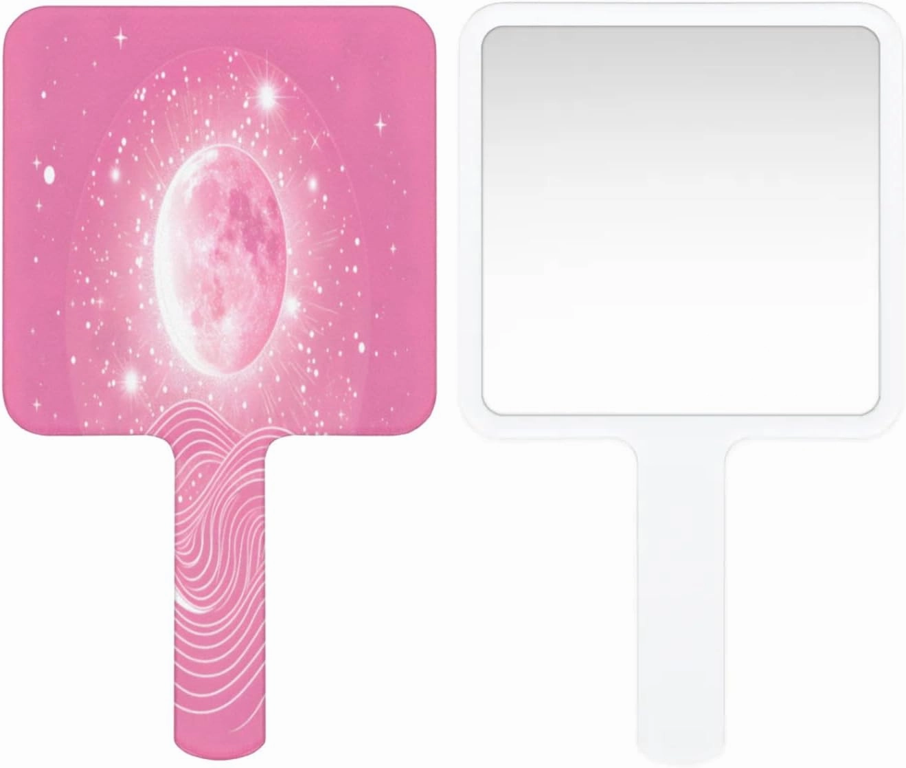 Pardick Compact Square Handheld Travel Mirror - 6.2x3.6 Inches, Ultra-Portable & Crystal-Clear, Cute Stuff for Women, Pink Moon Makeup Mirror
