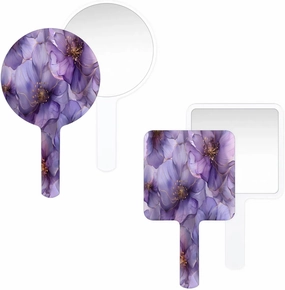 Pardick Compact Square Handheld Travel Mirror - 6.2x3.6 Inches, Ultra-Portable & Crystal-Clear, Cute Stuff for Women, Purple Flowers Makeup Mirror