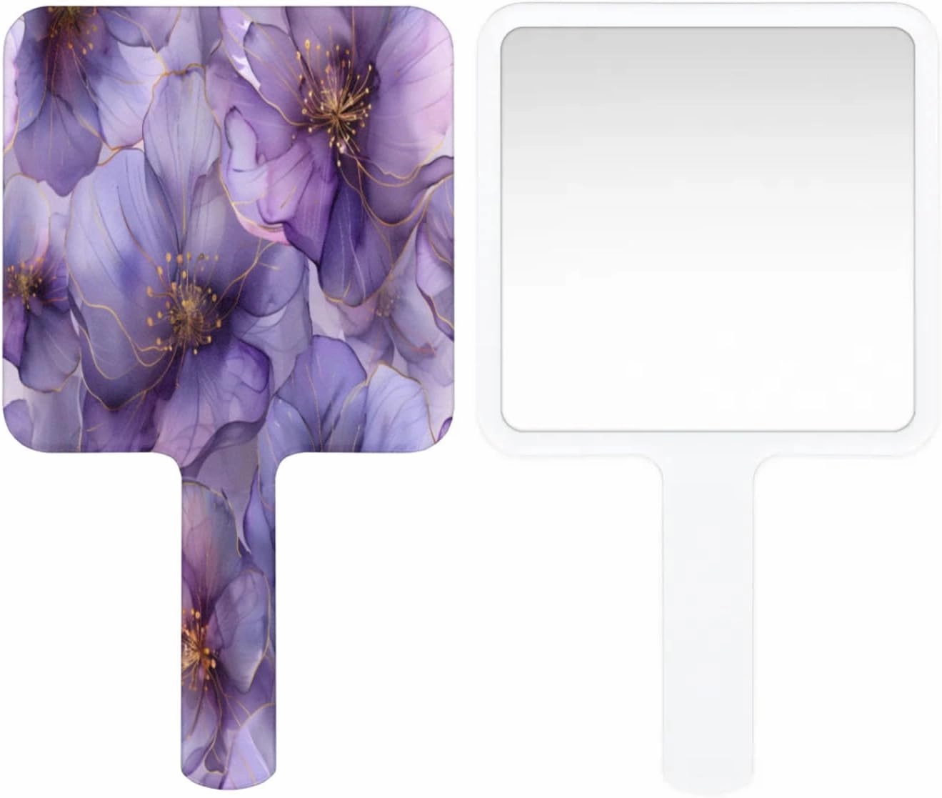 Pardick Compact Square Handheld Travel Mirror - 6.2x3.6 Inches, Ultra-Portable & Crystal-Clear, Cute Stuff for Women, Purple Flowers Makeup Mirror
